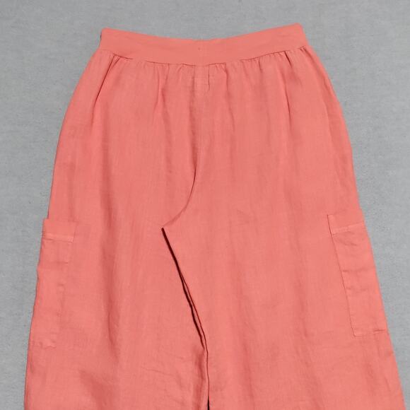 Flax Full Time Pants Linen Crop Wide Leg Drawstring Cargo Womens Small Mango - Picture 5 of 13